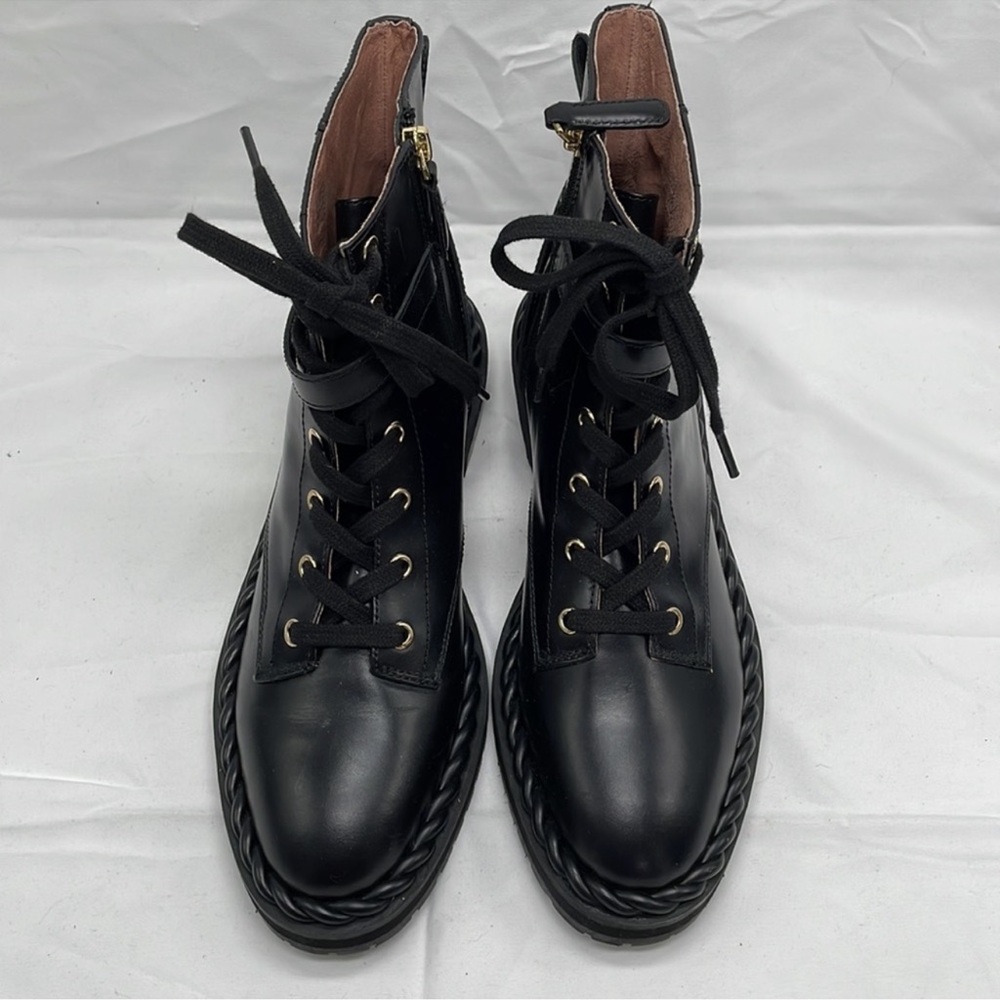 Louise et Cie Sabri Bootie Lug Sole Combat Black Leather Sz - Picture 8 of 10